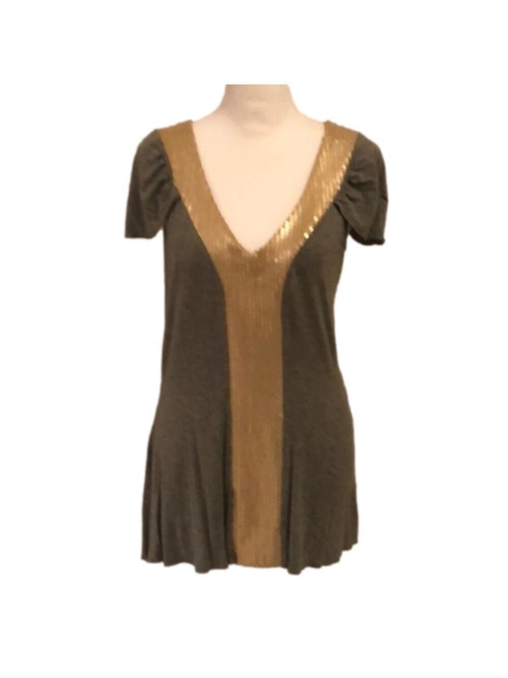 BOSTON PROPER Grey W/ Gold Sequins Top Size S
